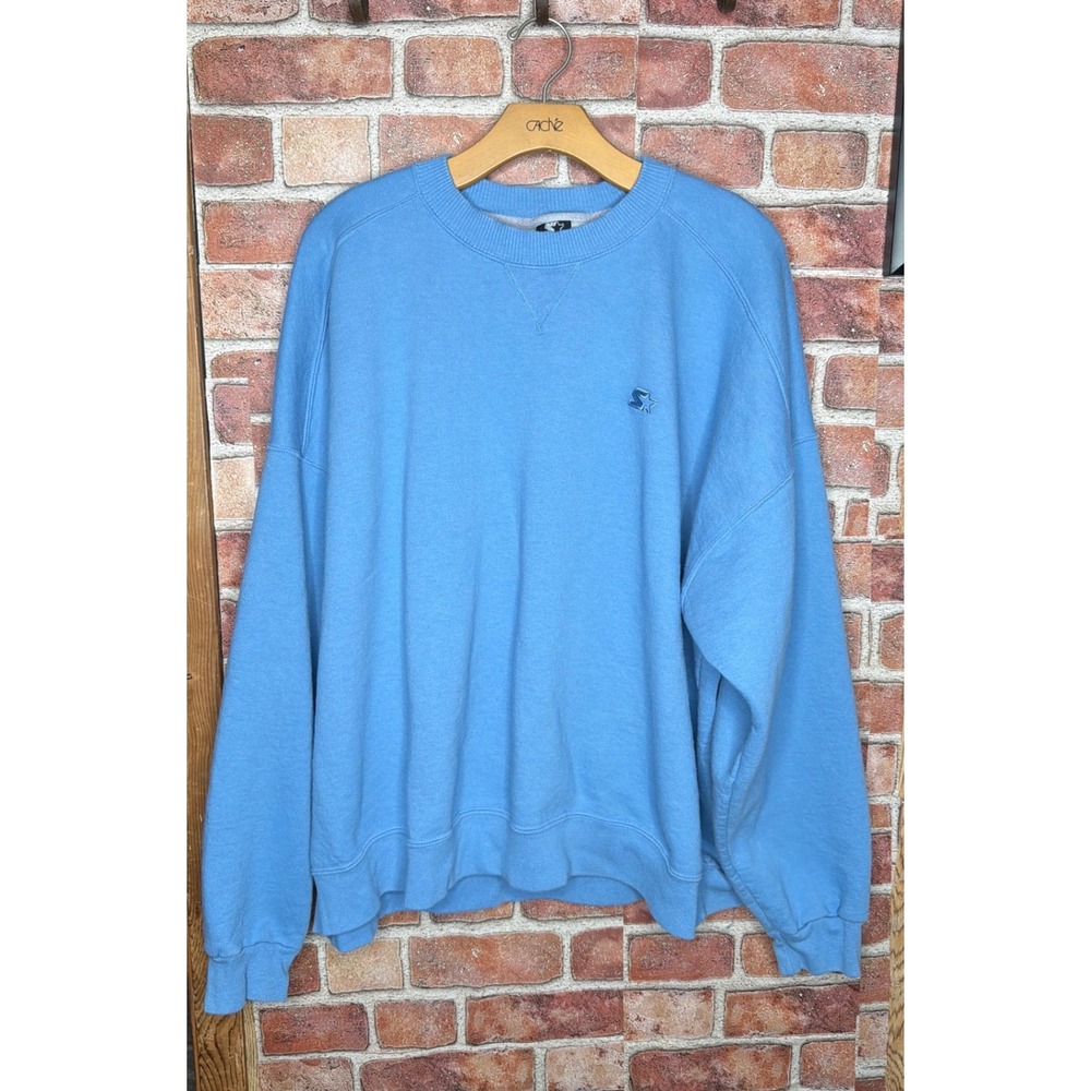VTG Starter Blue Crewneck Sweatshirt Mens 2XL Embroidered Logo Pullover Fleece